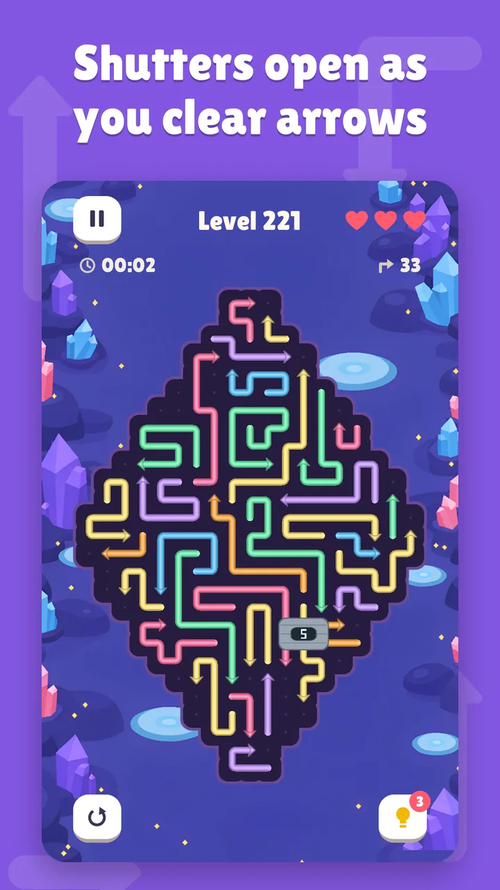 Level 221 in the Crystal caves: a steel shutter with its number on a diamond-shaped board