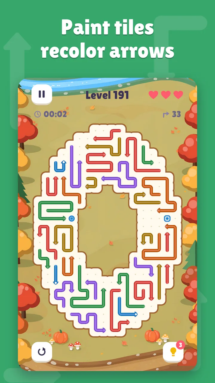 Level 191 in the Autumn woods: blue paint tiles on a ring-shaped board