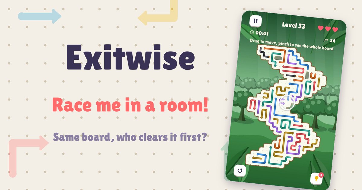 An Exitwise room invite: race me in a room! Same board, who clears it first?