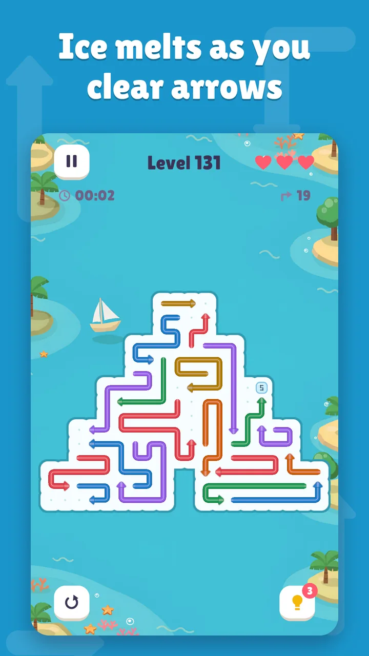 Level 131 in the Lagoon world: an ice cell showing 5 on a pyramid-shaped board