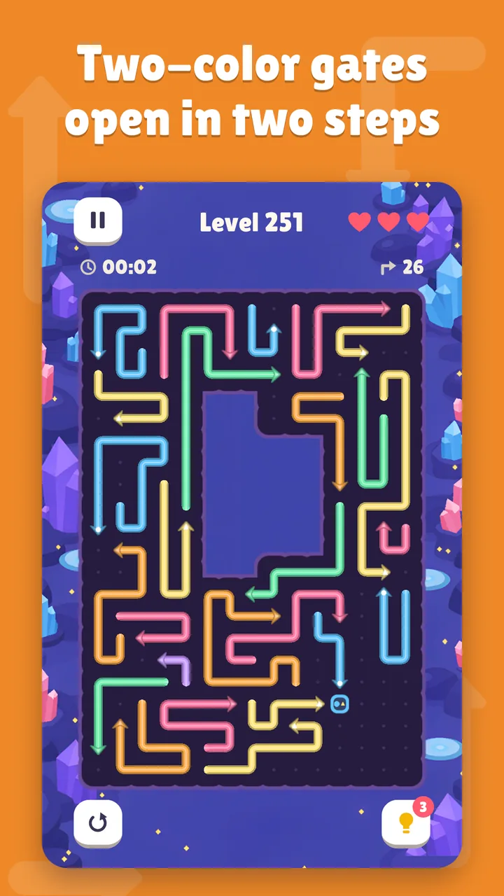 Level 251 in the Crystal caves: a two-colour gate near the bottom of the board